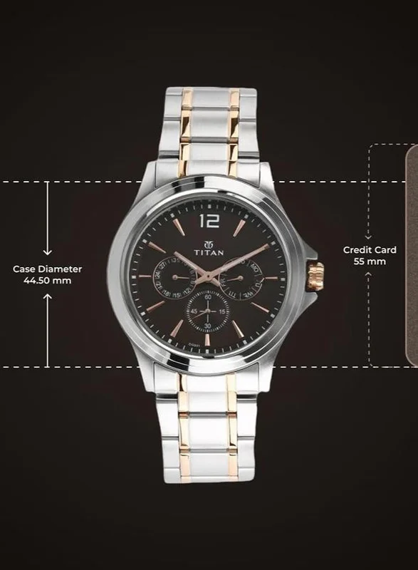 TITAN Titan Workwear Quartz Multifunction Brown Dial Two Toned Silver and Gold Stainless Steel Strap Watch for Men - NT1698KM01